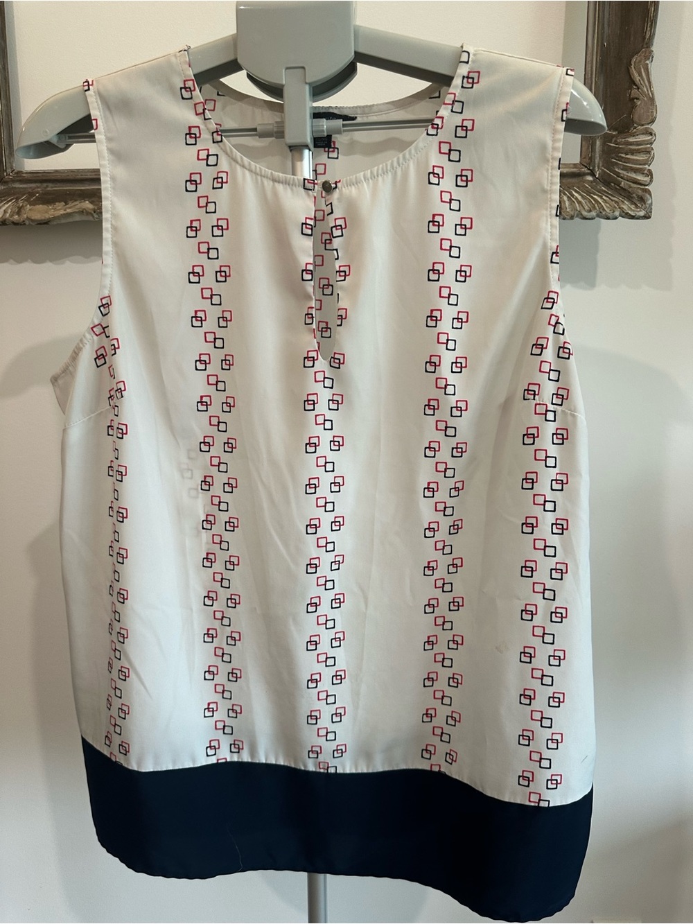 Tommy Hilfiger White Sleeveless Geo-Print Camisole with Navy Hem